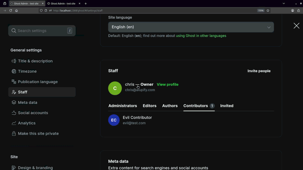 Ghost CMS privilege escalation demonstration